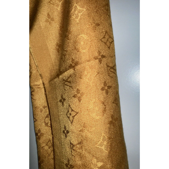 Louis Vuitton Accessories - WOW Authentic LOUIS VUITTON Paris 60% Silk 40% Wool Shawl Wrap Monogram Gold 72”
